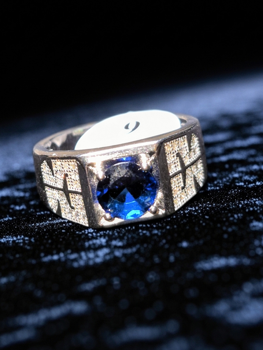 925 Sterling Silver Blue Stone Mens  Ring - SZ 9